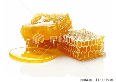 Honeycombs and sweet honey isolated on white background Honeycombs and sweet honey isolated on white background 118581936
