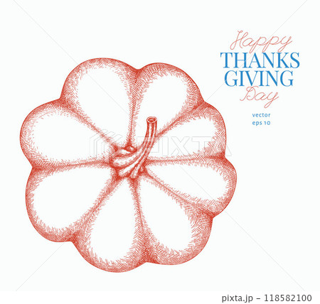 Vector Hand Drawn Thanksgiving Dinner Dish Illustration. Festive Food Illustration. Vintage Style Pumpkin Vector Hand Drawn Thanksgiving Dinner Dish Illustration. Festive Food Illustration. Vintage Style Pumpkin 118582100
