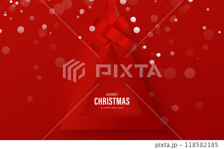 Elegant Red Christmas Greeting Card with Festive Ribbon and Bokeh 118582185