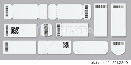 Ticket Empty template. Concert movie theater boarding blank white tickets lottery coupons . Vector 118582840