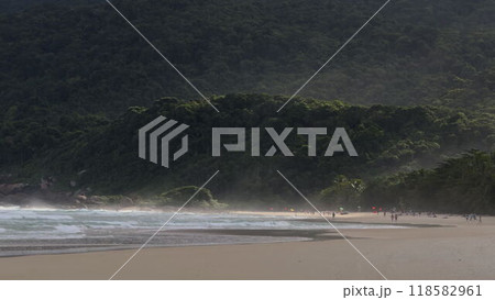 Slow motion video of Lopes Mendes beach with dense jungle 118582961