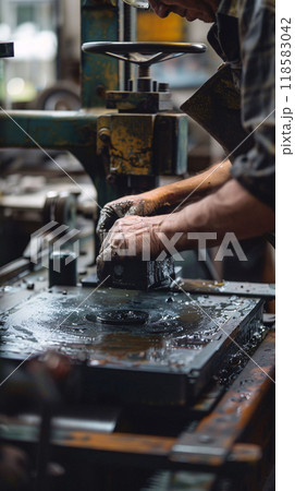 Printmaker working on vintage printing pressのイラスト素材 [118583042] - PIXTA