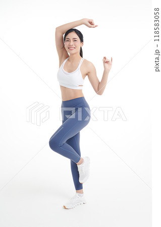 Beautiful young asian sport woman with sportswear ready for exercise on white background, Advertising sportswear and yoga wear, Healthy lifestyle, sport. Beautiful young asian sport woman with sportswear ready for exercise on white background, Advertising sportswear and yoga wear, Healthy lifestyle, sport. 118583058