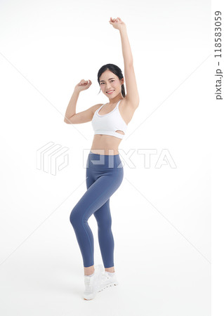Beautiful young asian sport woman with sportswear ready for exercise on white background, Advertising sportswear and yoga wear, Healthy lifestyle, sport. 118583059