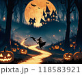 ハロウィンの夜城に向かう魔女 118583921