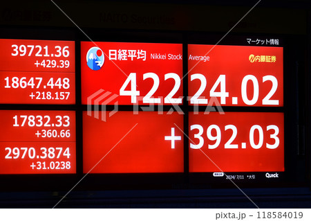 日本の東京都市景観初4万2000円台突破。3日連続史上最高値更新…株価/終値＝11日、日本橋兜町 118584019