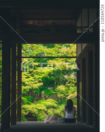 南禅寺の一角にある天授庵の写真 新緑と女性が美しいです 南禅寺の一角にある天授庵の写真 新緑と女性が美しいです 118584729