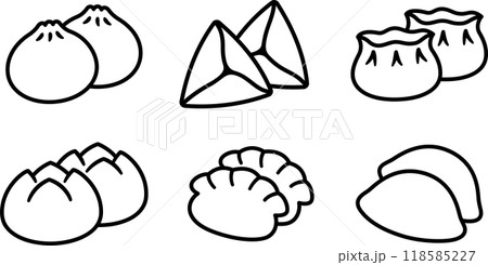 Different dumplings and buns hand drawn doodle icon set 118585227