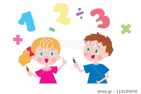算数の勉強をする子供たちのイラスト 算数の勉強をする子供たちのイラスト 118585630