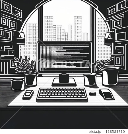 パソコンでオンライン会議をするイメージ 118585710