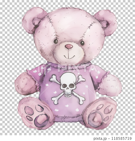 Charming Pastel Teddy Bear with Skull and Crossbones on Its Shirt 118585719