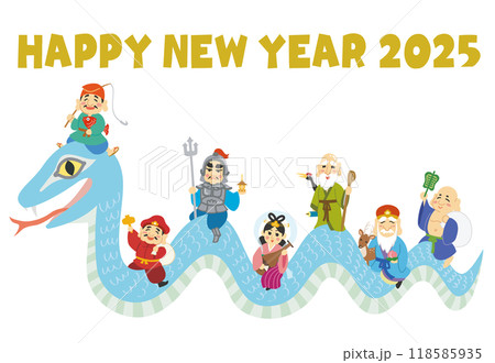 年賀状素材イラスト　巳年　七福神　HAPPY NEW YEAR 118585935