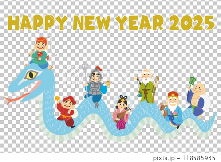 New Year's card illustration Year of the Snake Seven Lucky Gods HAPPY NEW YEAR 118585935