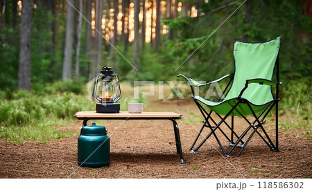 Minimalist Camping Coffee Set - Portable Coffee Maker Gas Stove Table Lamp Green 118586302