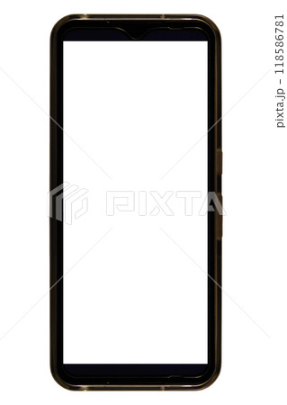 正面から見た本体実写のスマホ（本体画面透明＆背景透明のPNG素材） 118586781