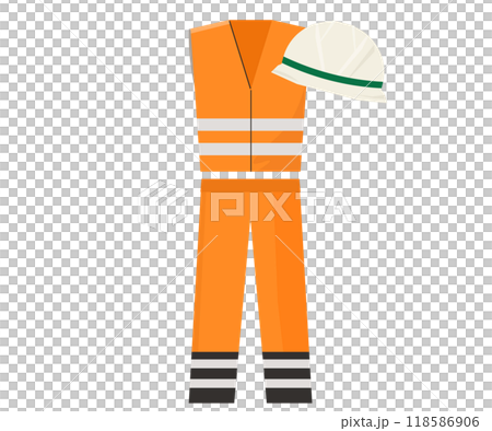 Safety vest, work pants and helmet. Vector illustration Safety vest, work pants and helmet. Vector illustration 118586906
