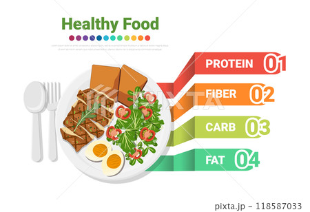 Healthy eating plate vector illustration. Foods Infographics, minerals foods. infographic element. food for seniors concept. vector flat icons graphic design. 118587033