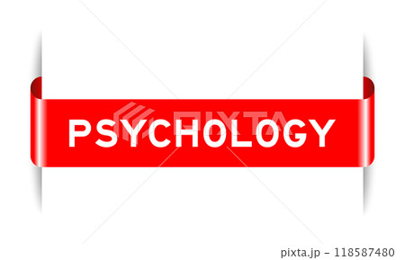 Red color inserted label banner with word psychology on white background 118587480