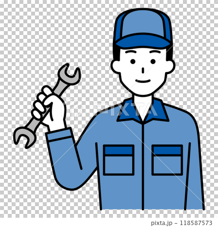 一個穿著工作服的男人拿著扳手 118587573