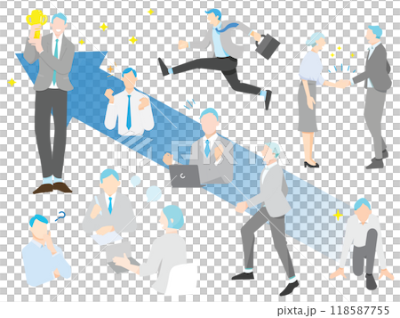 Job hunting - Job success - Employment - Set of businessmen on the path to success - Vector simple illustration set Job hunting - Job success - Employment - Set of businessmen on the path to success - Vector simple illustration set 118587755