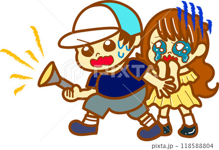 懐中電灯で照らす男の子と女の子 懐中電灯で照らす男の子と女の子 118588804
