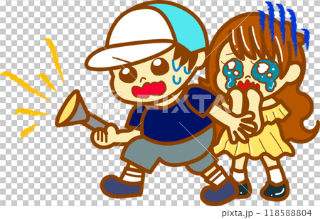 懐中電灯で照らす男の子と女の子 懐中電灯で照らす男の子と女の子 118588804