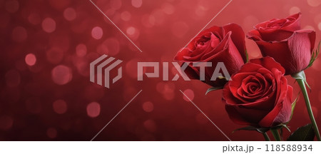 Vibrant red roses arranged elegantly against a bold red background, perfect for any occasion 118588934