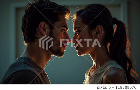 A Beautiful Intimate Moment Shared Between Two Lovers, Captured in a Stunning Silhouette 118589670