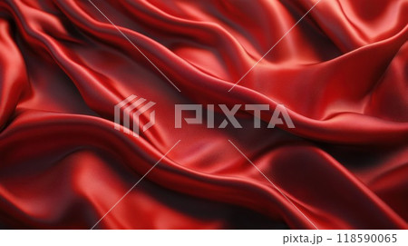 Close up of beautiful red satin fabric with soft waves Close up of beautiful red satin fabric with soft waves 118590065