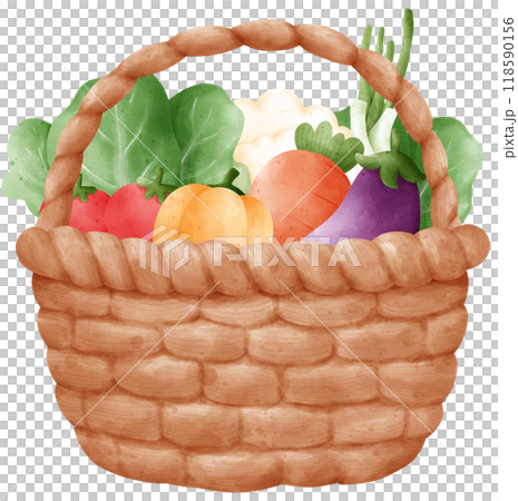 Vegetables in a wicker basket watercolor illustration Vegetables in a wicker basket watercolor illustration 118590156