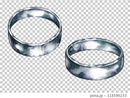 Silver wedding rings. Handmade watercolor illustration. An element of the design of invitation and greeting wedding cards in watercolor style. For banners and posters. Silver wedding rings. Handmade watercolor illustration. An element of the design of invitation and greeting wedding cards in watercolor style. For banners and posters. 118590233