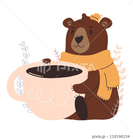 Cute bear with coffee cup illustration Cute bear with coffee cup illustration 118590234