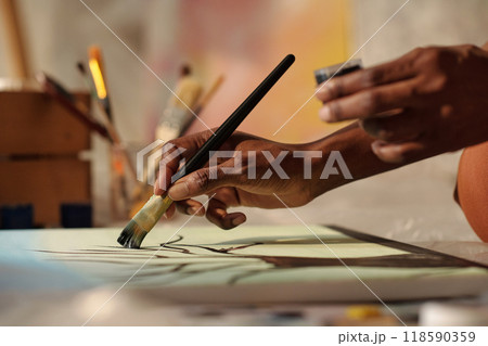 Painter Creating Artwork With Brushes Holding Paint Painter Creating Artwork With Brushes Holding Paint 118590359