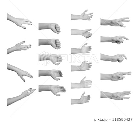 Different hand gestures, finger signs set, isolated on white background 118590427