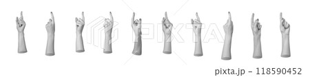 Index finger pointing up, hand gesture for indicating, advertising. Isolated on white background, 118590452