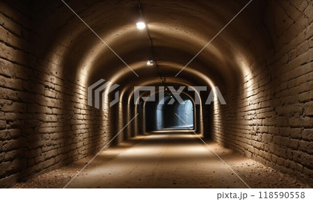 A dark, mysterious tunnel that has a bright light at its end A dark, mysterious tunnel that has a bright light at its end 118590558