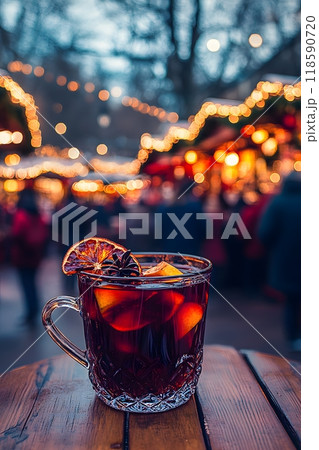 A photo of a warming hot drink, tea, mulled wine, grog at a European Christmas Fair A photo of a warming hot drink, tea, mulled wine, grog at a European Christmas Fair 118590720