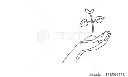 Single continuous line art growing sprout. Plant leaves seed grow soil seedling eco natural farm concept design one sketch outline drawing vector illustration 118591358
