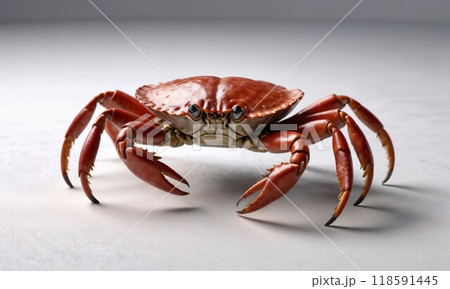 A Highly Detailed and Realistic CloseUp Photograph of a Crab Resting on a White Surface 118591445