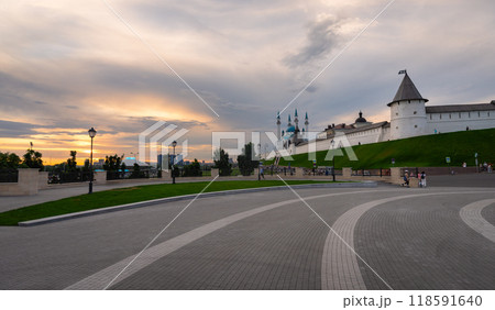 Kazan, Tatarstan, Russia. View of the Kazan Kremlin during sunset Kazan, Tatarstan, Russia. View of the Kazan Kremlin during sunset 118591640