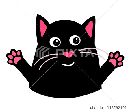 Happy Cute cat is sitting. Mouse, Vector illustration in a flat style. 118592191