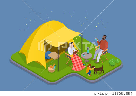 3D Isometric Flat Vector Illustration of Glamping, Glamour Camping 118592894
