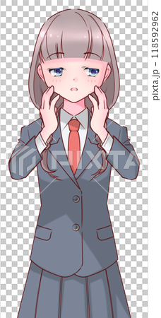 A high school girl in uniform whispering with her hand on her cheek 118592962