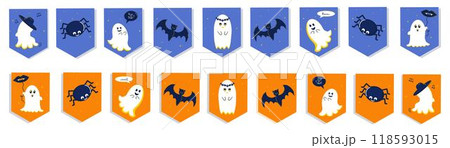 Cute Halloween garlands with spider, funny ghosts, bat. Cute Halloween garlands with spider, funny ghosts, bat. 118593015