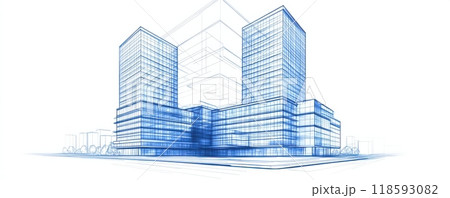Blueprint drawing of modern skyscraper architecture showcasing urban building design and structural precision 118593082