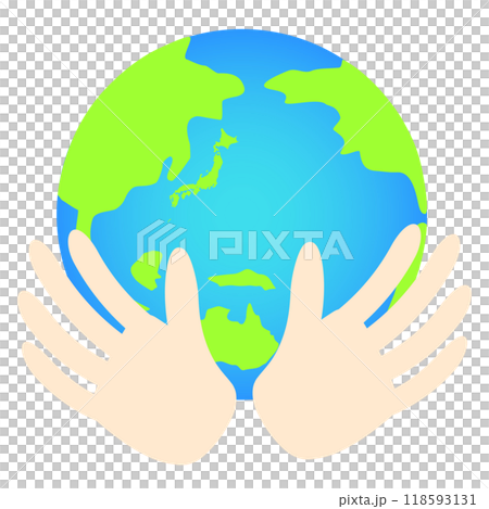 Hands of a person holding the earth. Illustration material for environmental issues 118593131