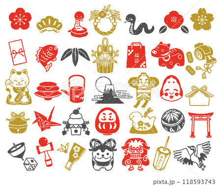 お正月イラストセット　スタンプ風　巳年 118593743