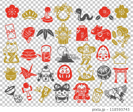 New Year's illustration set, stamp style, Year of the Snake 118593743