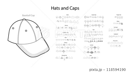 Bundle of Hats in different styles with name text - Fedora Picture Beanies, Sunhats Beret Bucket Visor. Head Fashion Bundle of Hats in different styles with name text - Fedora Picture Beanies, Sunhats Beret Bucket Visor. Head Fashion 118594190