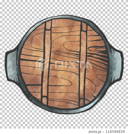 Hand-drawn brush-style illustration of a sukiyaki pot 118594839